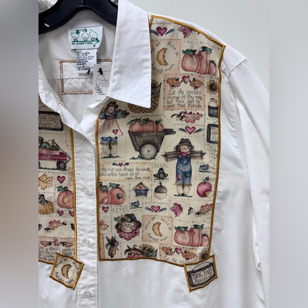 Vintage The Quacker Factory Autumn Harvest Graphic Button-Up Long Sleeve - Picture 5 of 9